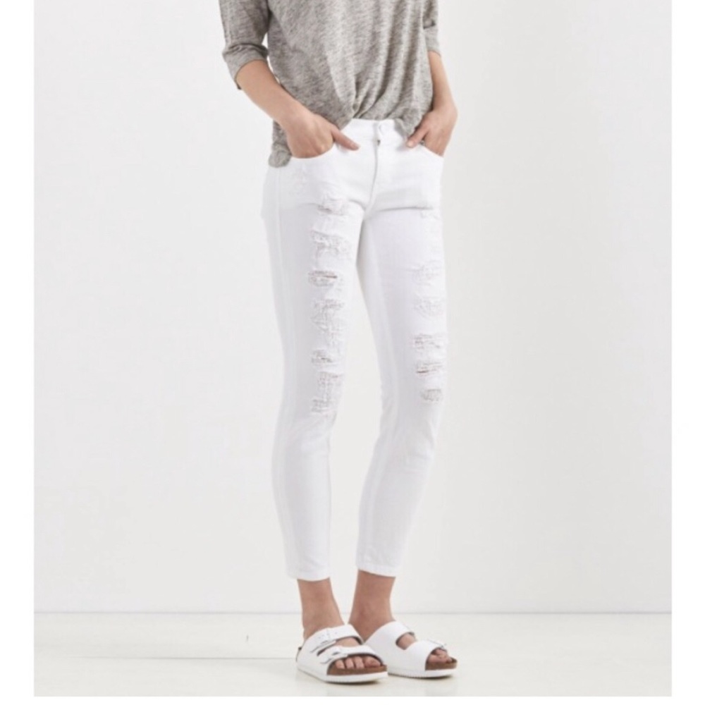 Current/Elliot The Stiletto White Tattered Jeans distressed sz 29